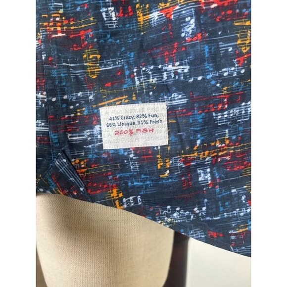 A FISH NAMED FRED Shirt Mens Large Blue Musical Print Long Sleeve Flip Cuff - Picture 5 of 10